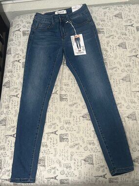 Enjean Mid Rise Ankle Skinny Jeans Medium Wash Push Up Premium Rayon Size 1/25